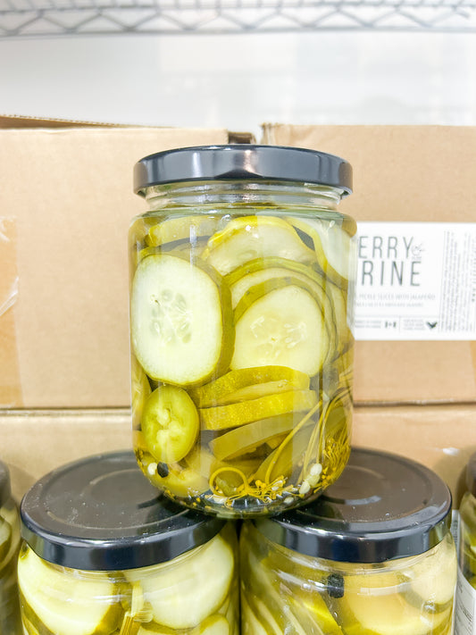 Garlic Dill Pickle Slices with Jalapeño -Berry and Brine Local Preserves & Ottawa Catering